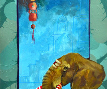 Blue Ghats & Elephant Canvas Painting