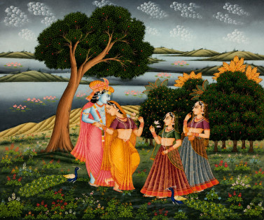 Radha Krishna in Vrindavan Canvas Painting